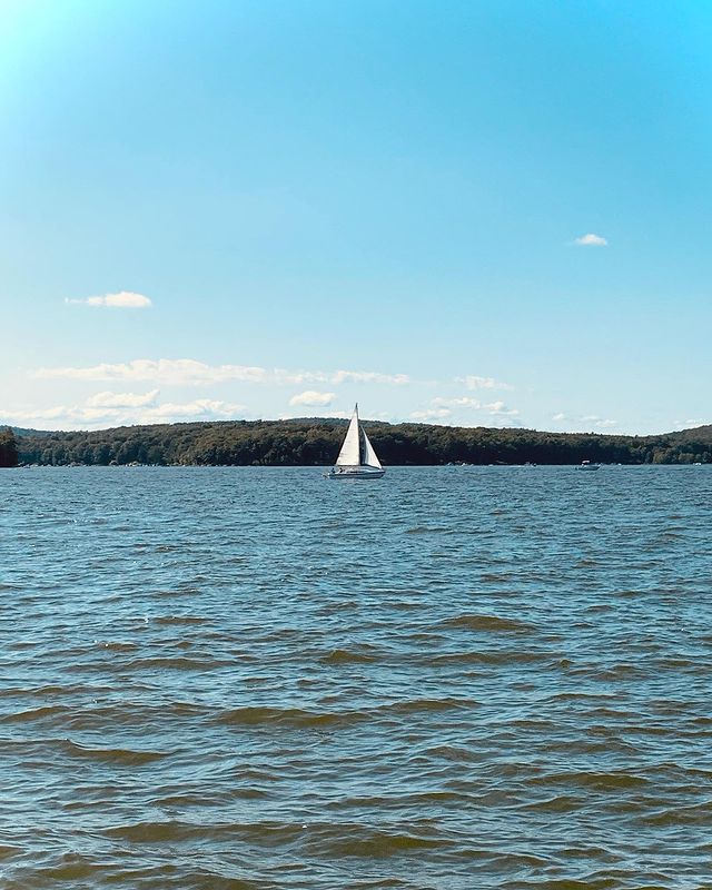 Single Sailboat on the Water at Lake Wallenpaupack. Photo by Instagram user @lakewallenpaupacklife