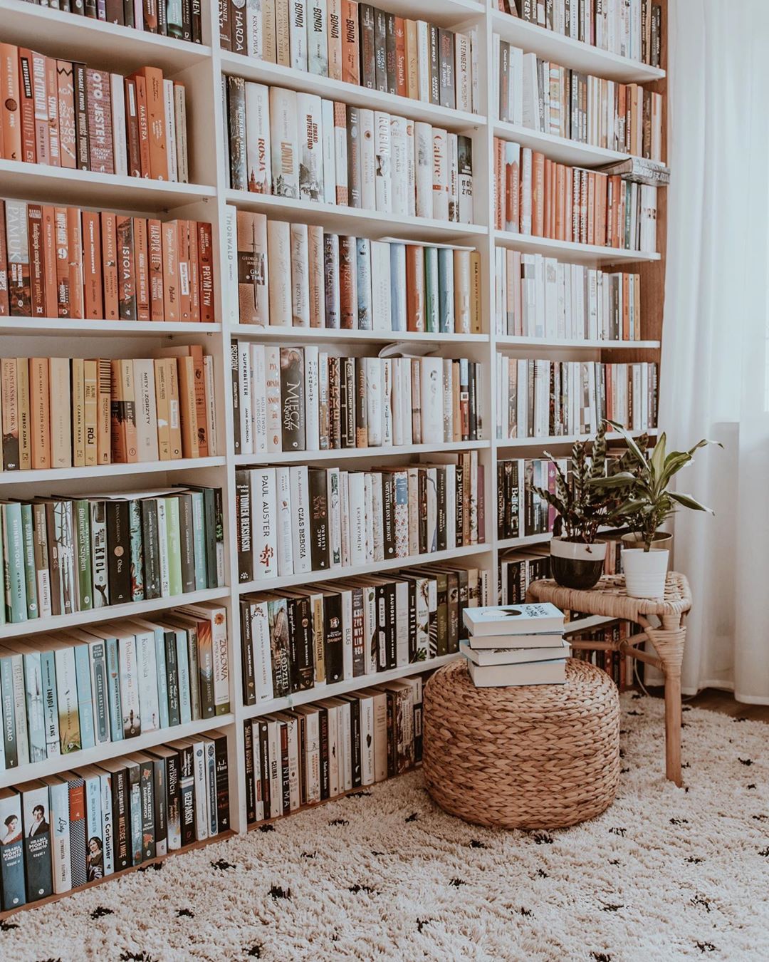 home library with books separated by colors photo by Instagram user @jeleenka