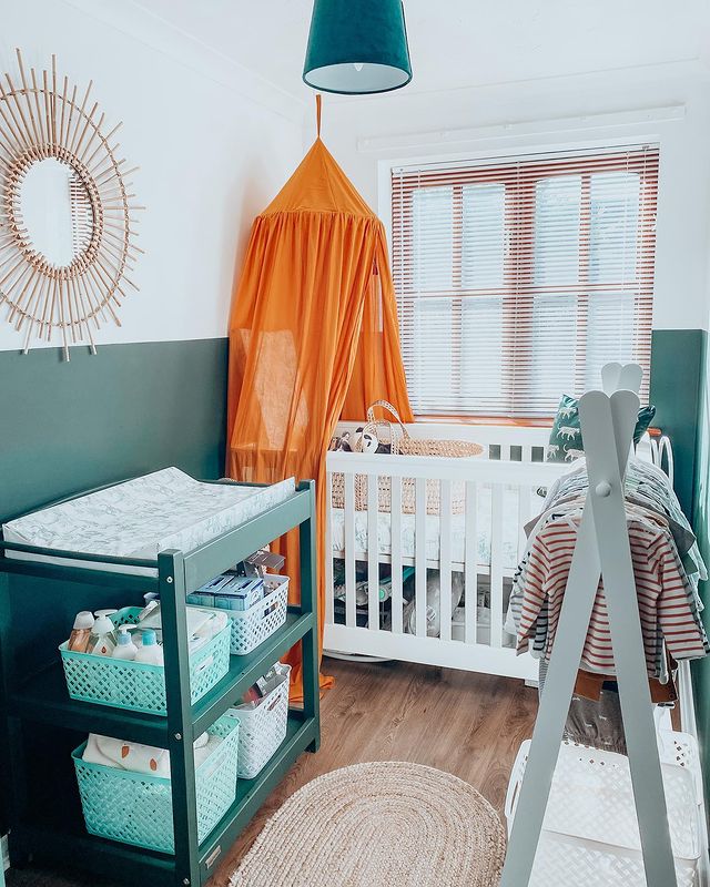 Small Nursery Set Up in a Bonus Room. Photo by Instagram User @hollyfayeclatworthy