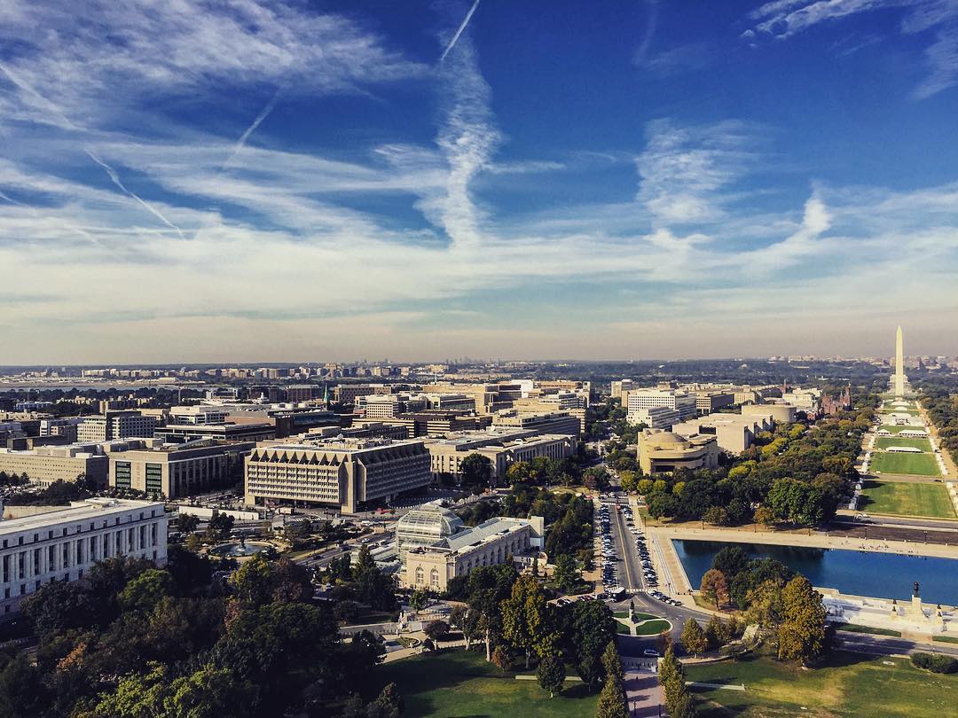 Aerial Photo of Downtown Washington, DC, with the National Mall in View. Photo by Instagram user @jawlinedanny1984
