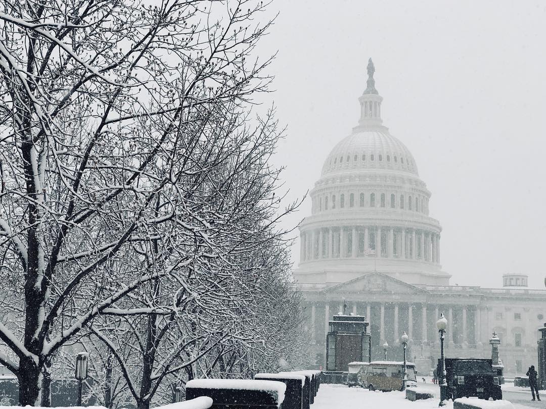 View of the Capitol Building during a Blizzard. Photo by Instagram user @mbump17