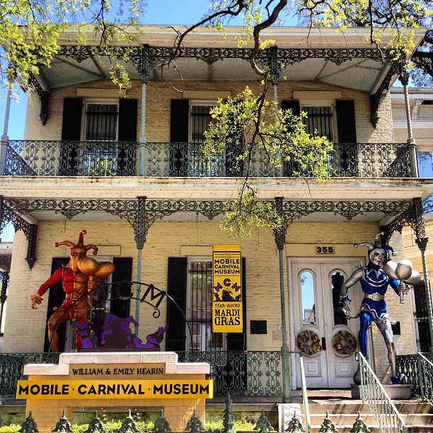 Exterior of the Mobile Carnival Museum in Mobile, Alabama. Photo by Instagram user @toomeysmardigras