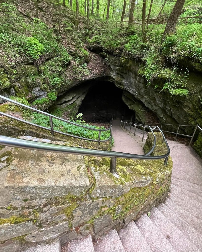 A staircase leading down into a cave in Mammoth Cave National Park. Photo by Instagram user @bravesirmarc