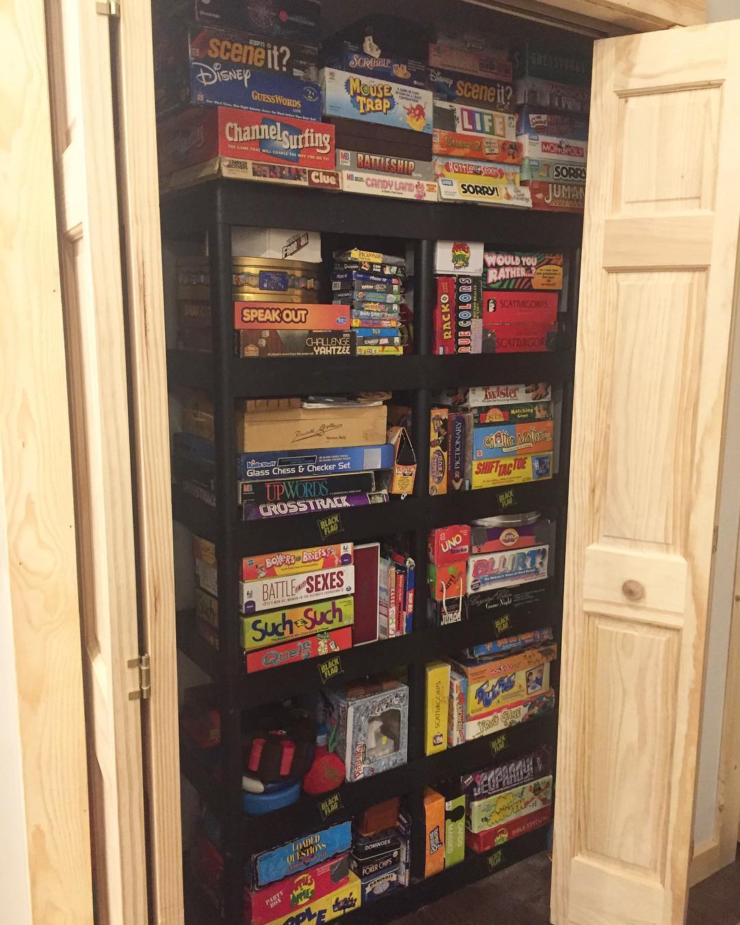 Closet full of board games. Photo by Instagram user @bnelson_92