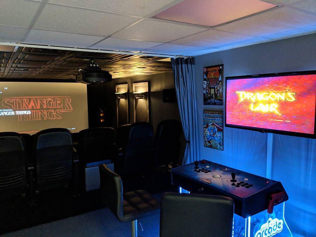Home theater with game console. Photo by Instagram user @elite_screens