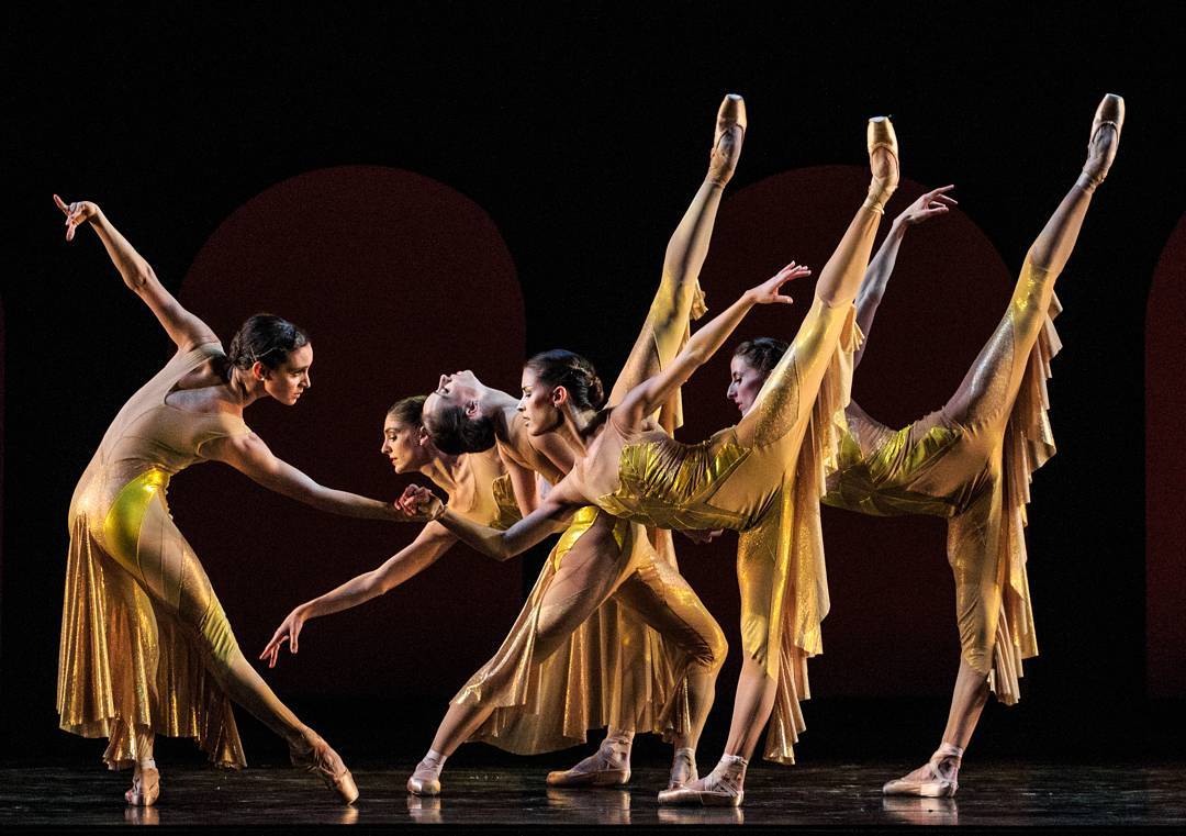 FIve ballet dancers pose on stage. Photo by Instagram user @balletwest1