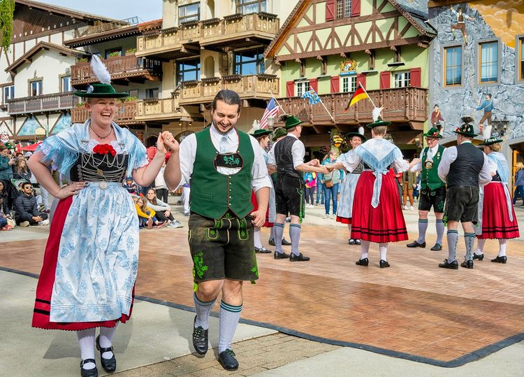 Locals and visitors dance to music in culturally-appropriate clothing. Photo by Instagram user @visitleavenworthwa 
