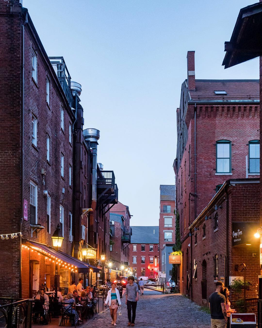 Brick buildings in Downtown Portland, ME. Photo by Instagram user @pfephoto