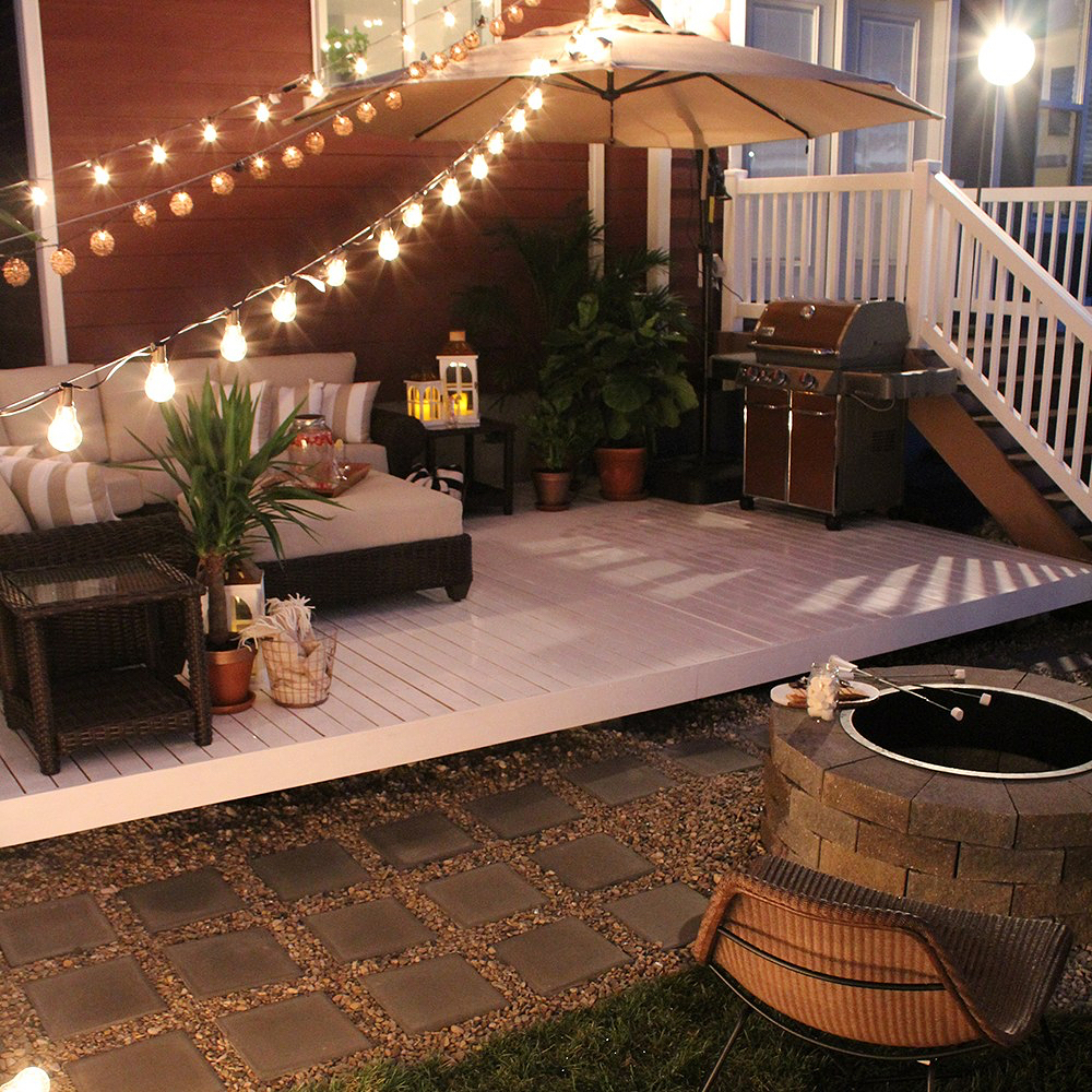 DIY deck with twinkle lights. Photo by Instagram user @seekingalexi