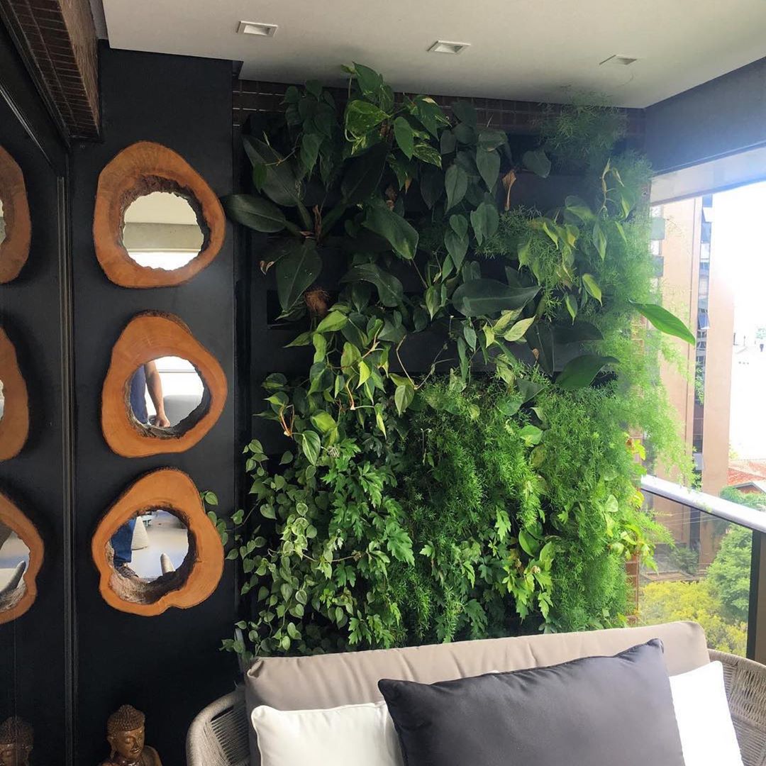 Vertical garden on urban balcony. Photo by Instagram user @greenwallceramic