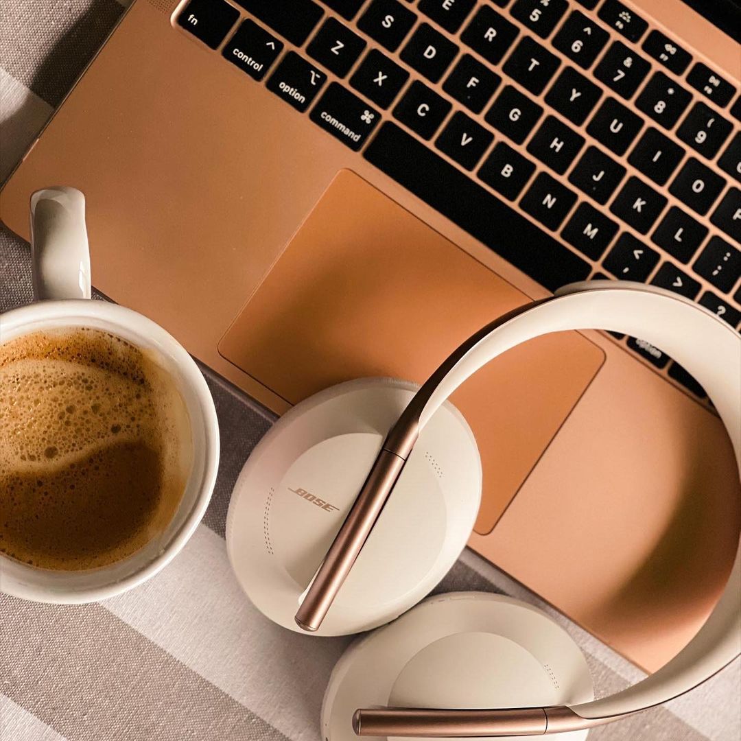Bose Headphones On a Computer. Photo by Instagram user @bose