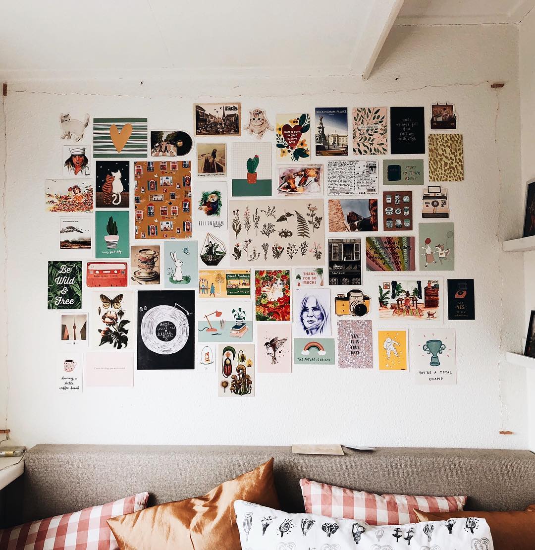 Wall with Collage of Personal Photos. Photo by Instagram user @elodiesthings