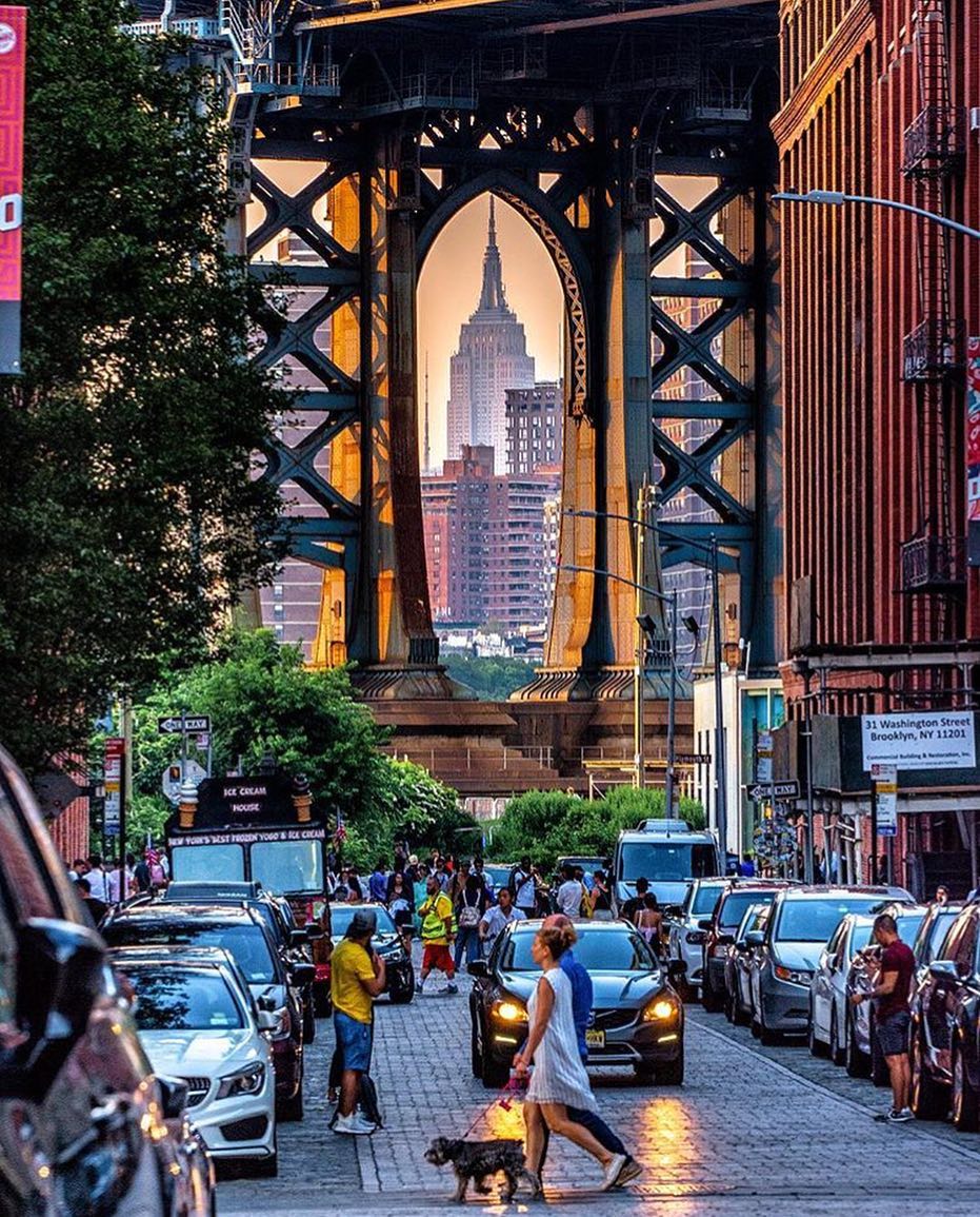 View of the Empire State Building underneath the Brooklyn Bridge from DUMBO Brooklyn Photo by Instagram user @newyorkliebe