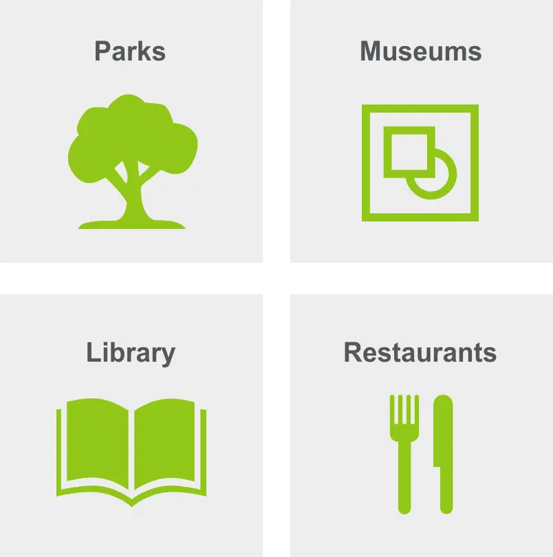Activities in Arlington Ridge includes parks, museums, library, and restaurants.