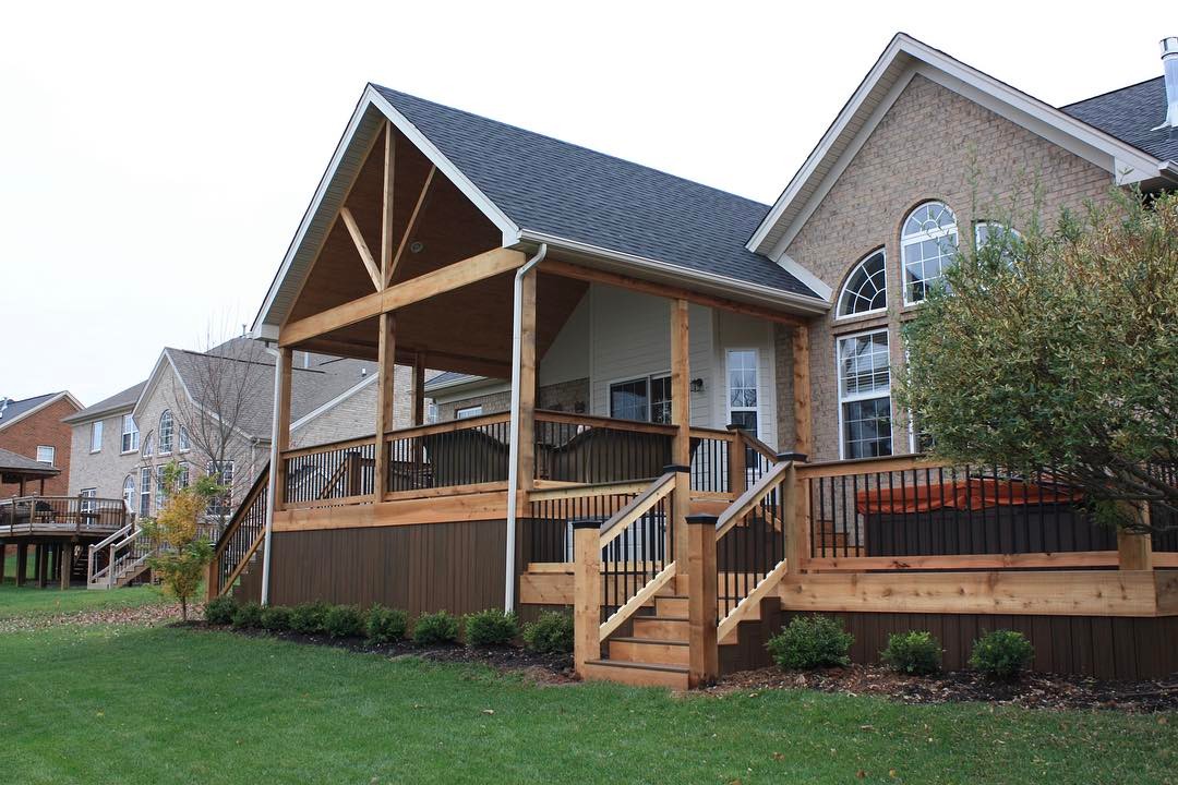 Covered deck on back of house. Photo by Instagram user @sbhomerenovations_ky