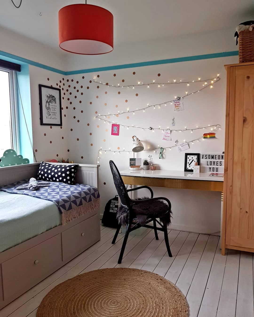 Desk set up in teen's bedroom.