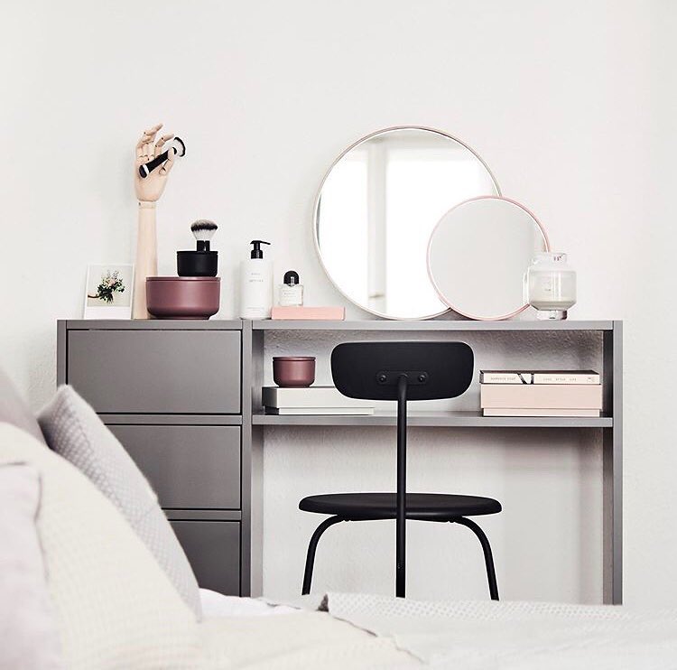 Creative vanity for makeup in bedroom.