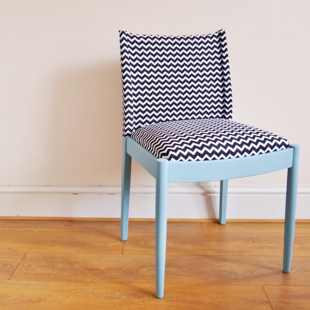 Modern chair with zig-zag upholstery.