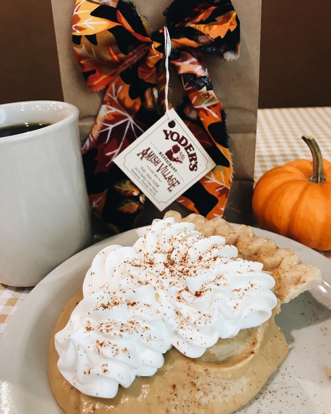 Closeup of pie slice and cup of coffee Photo by Instagram user @yodersrestaurant