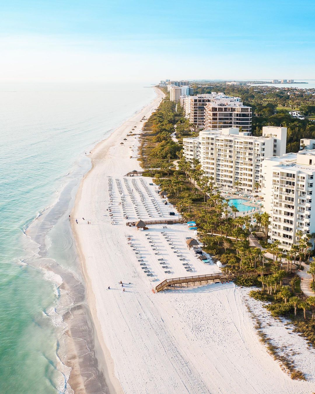 Drone Photo of the White San Beaches in Sarasota, FL. Photo by Instagram user @chasingthedronelife