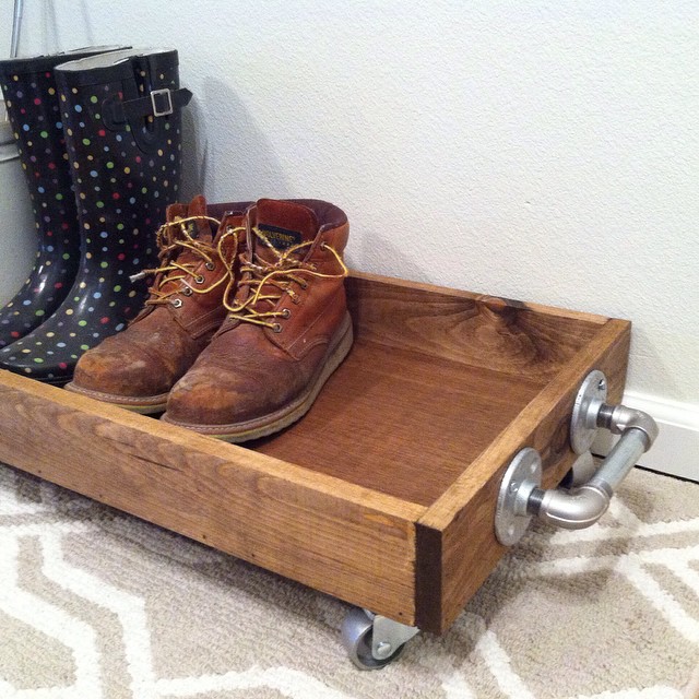 Boot tray on wheels. Photo by Instagram user @freedomfarmstead
