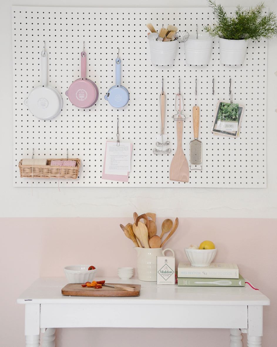 Pegboard for kitchen utensils. Photo by Instagram user @yvestown
