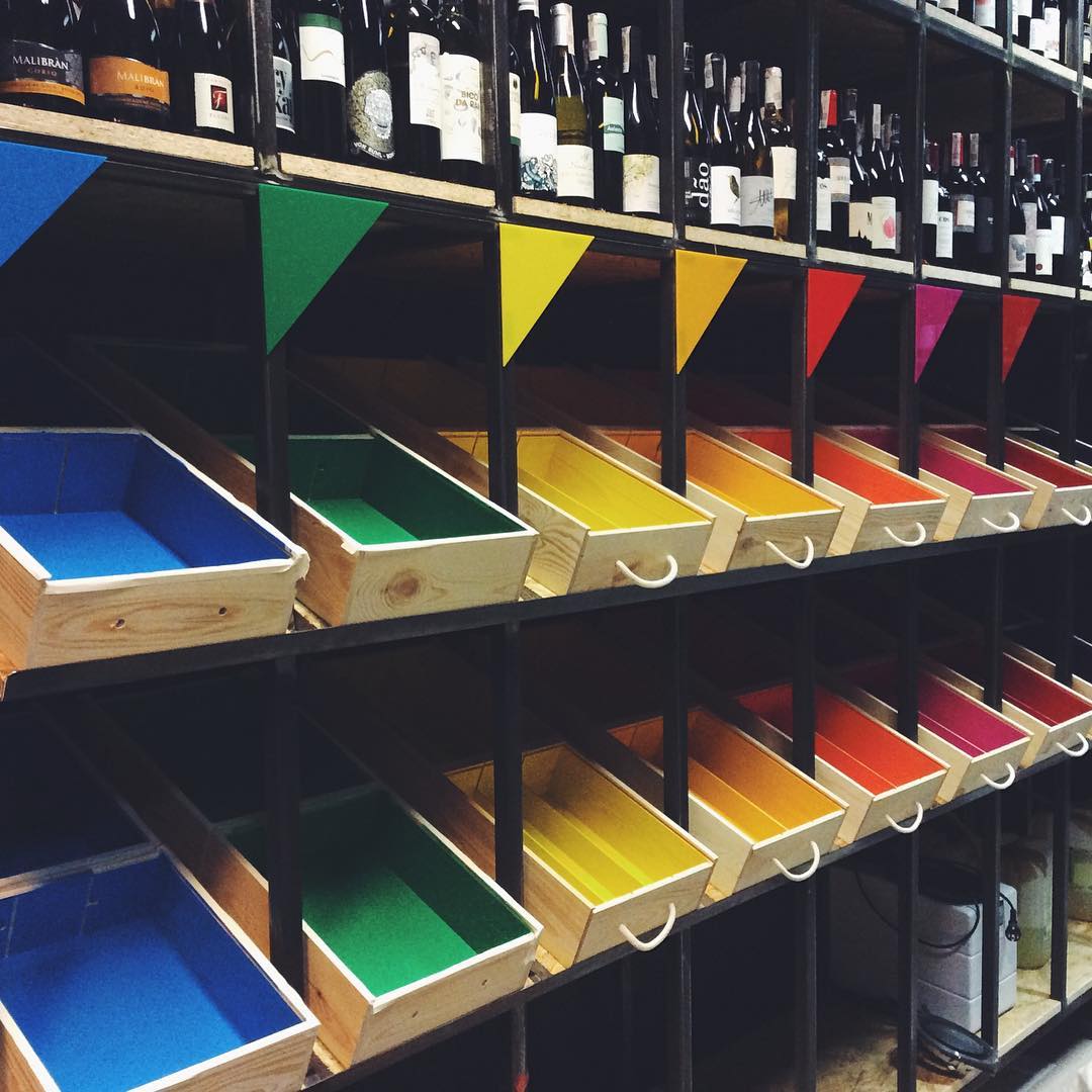 Wine Closet with Various Colors of Boxes. Photo by Instagram user @wine_corner