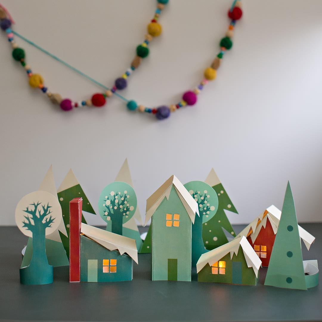 Decorative Holiday Village Made out of Paper. Photo by Instagram user @hellowonderful_co