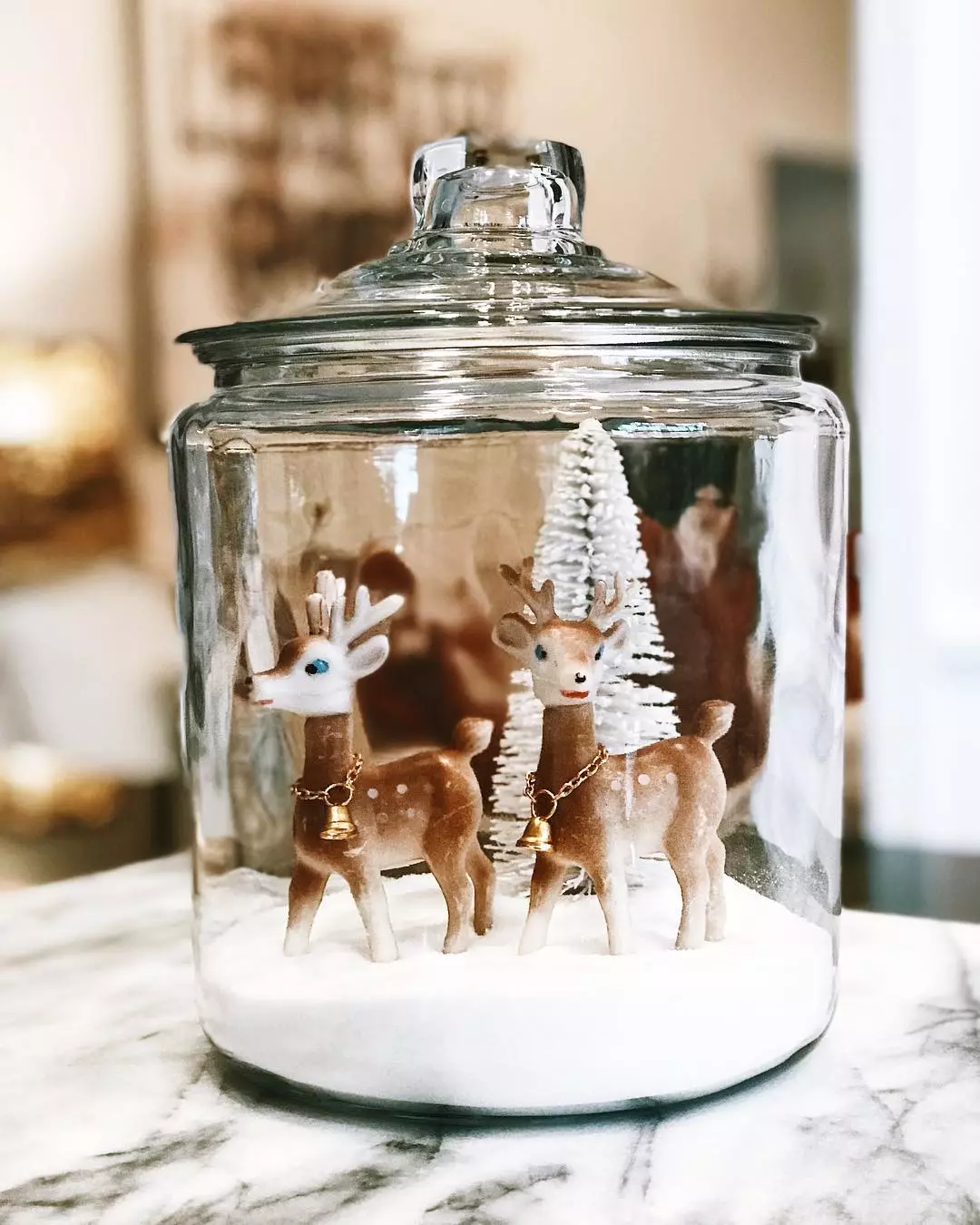 glass cookie jar with decorative deer