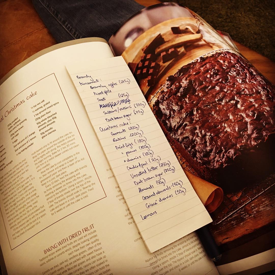 Recipe Book on Table Open to Christmas Bread Recipe. Photo by Instagram user @talliswren