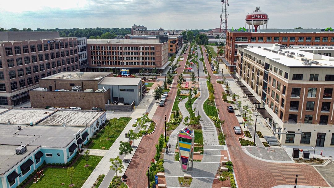 Aerial Photo of Downtown Carmel, IN. Photo by Instagram user @coleman_concierge