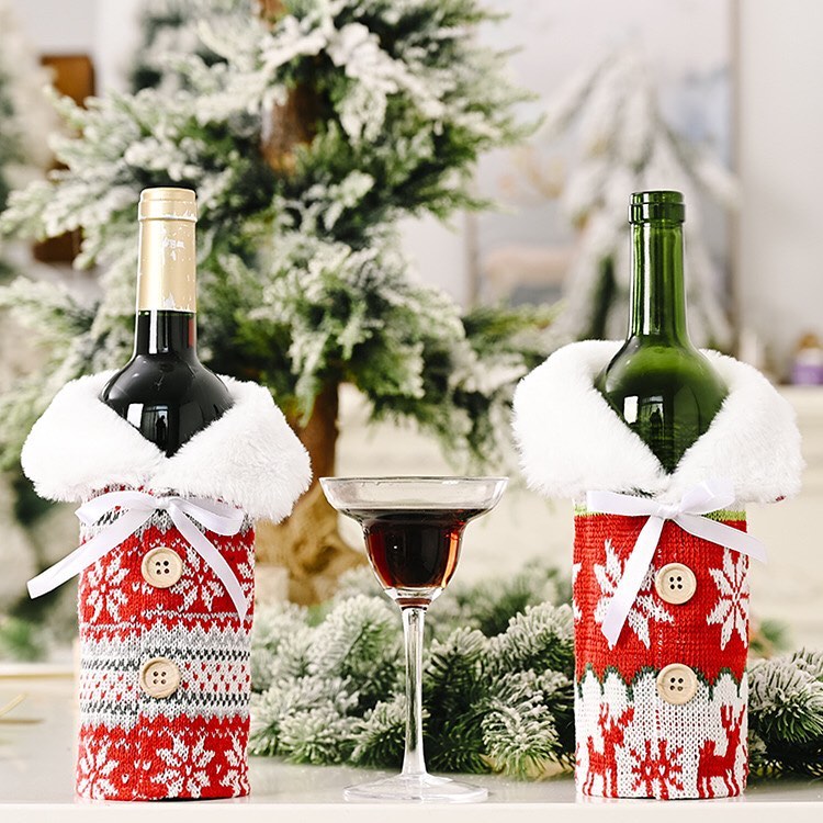 Two Wine Bottles in Homemade Holiday Vests. Photo by Instagram user @sweet_detailsec