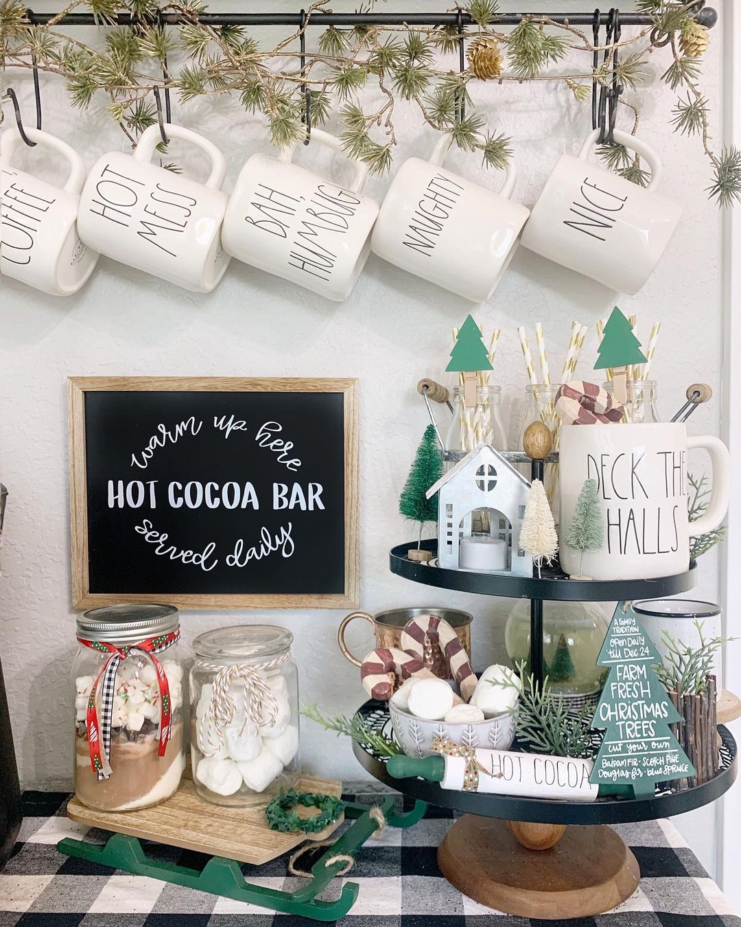 Nicely Set Up Hot Cocoa Bar at Home with Holiday Themed Ray Dunn Mugs. Photo by Instagram user @faith_hope_home