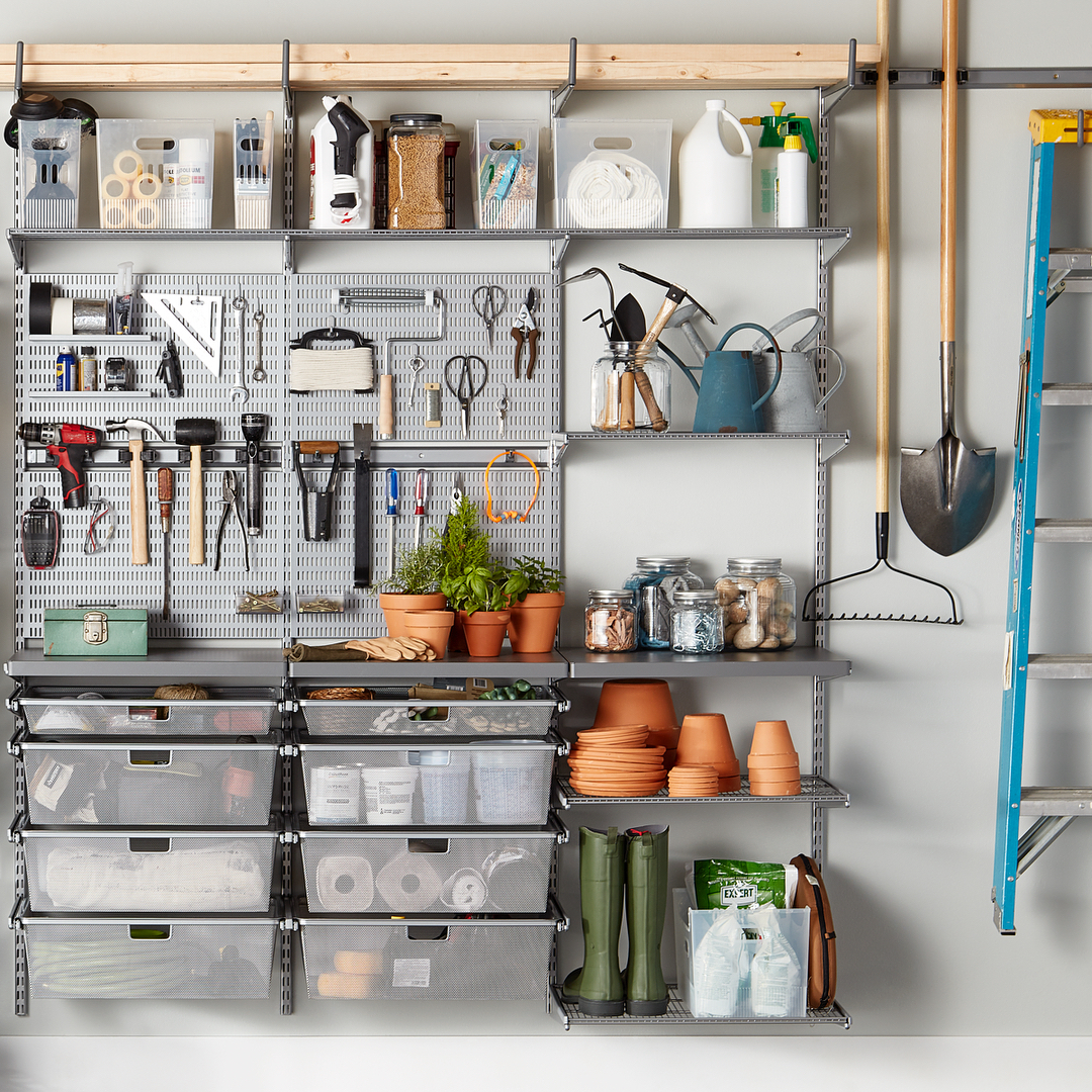 Organized garage workstation. Photo by Instagram user @thecontainerstore