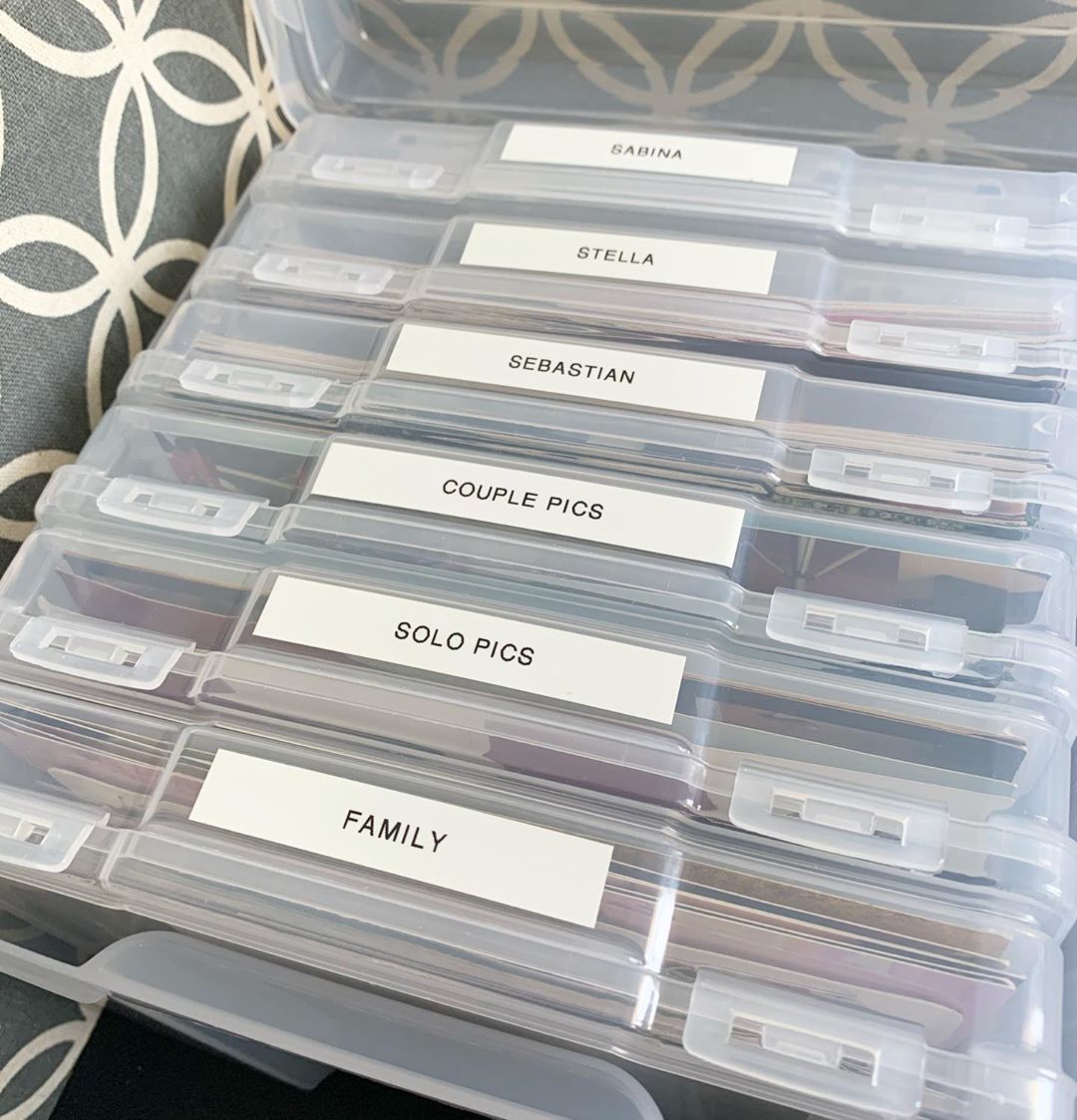 Family Keepsakes Sorted in Clear Plastic Containers. Photo by Instagram user @neatobsessions