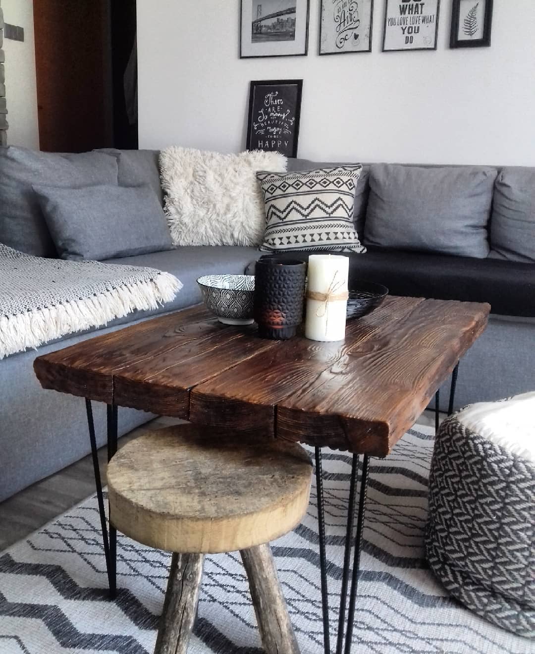 Wooden coffee table in living room. Photo by Instagram user @tanja_home