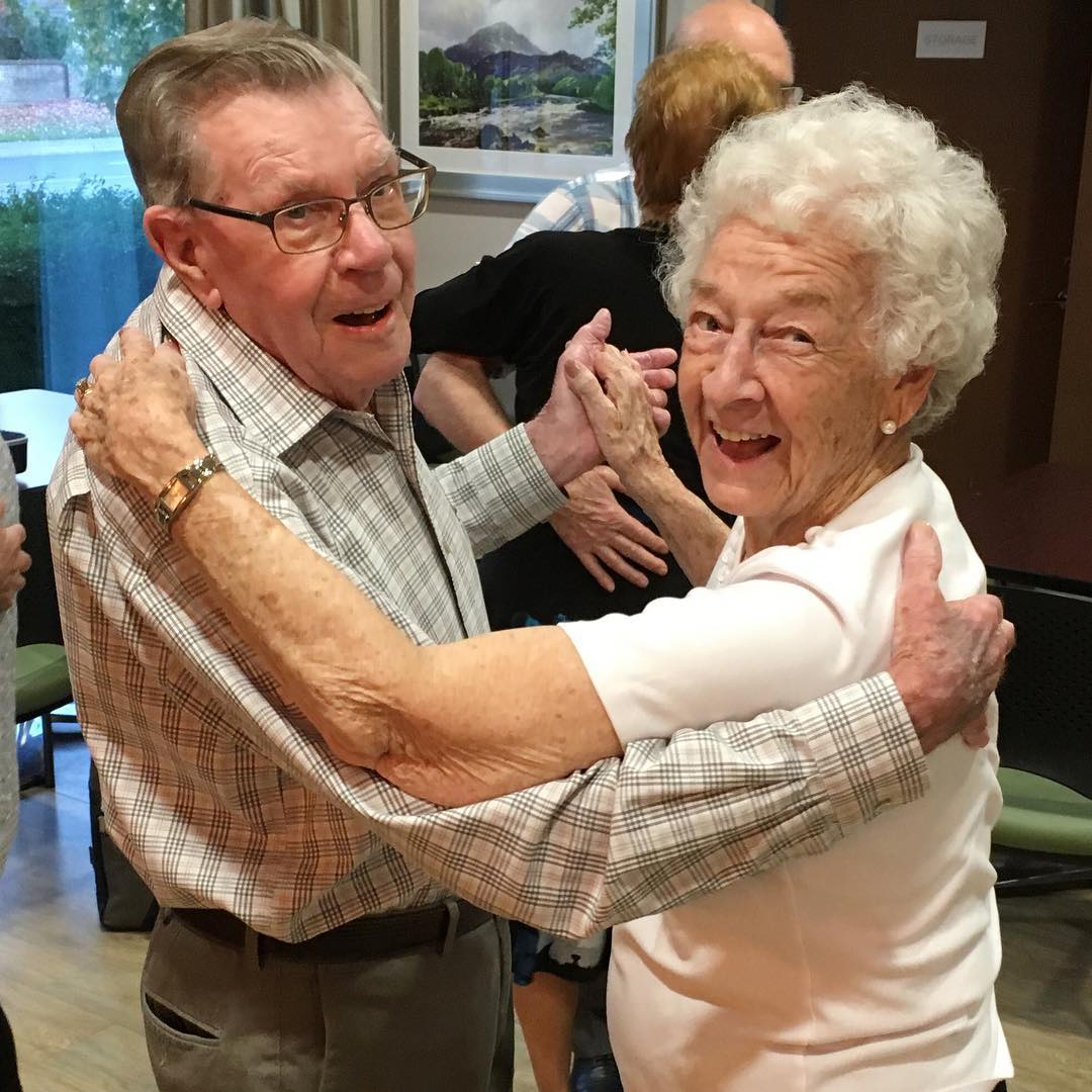 Elderly Couple Happily Dancing. Photo by Instagram user @briacommunities