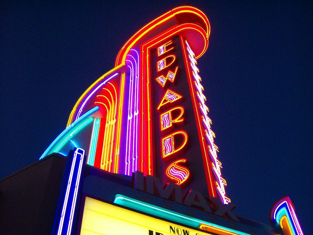 Neon Movie Theater Sign. Photo by Instagram user @blu.theater