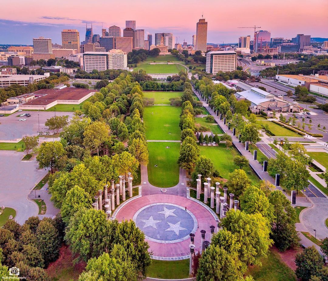Aerial Photo of the Bicentennial Mall in Nashville. Photo by Instagram user @sumsnet