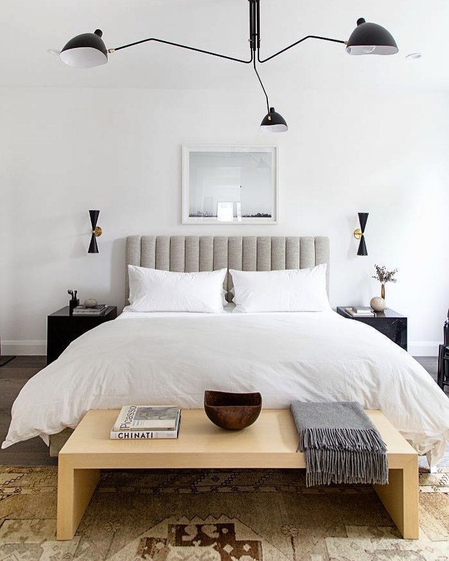 Minimalist neutral bedroom. Photo by Instagram user @carole.vaudable.design