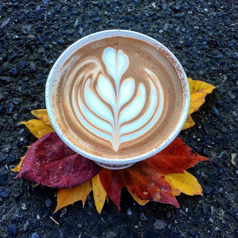 Latte art with leaves from a coffee shop in The Couve. Photo by Instagram user @rivermaidencoffee.