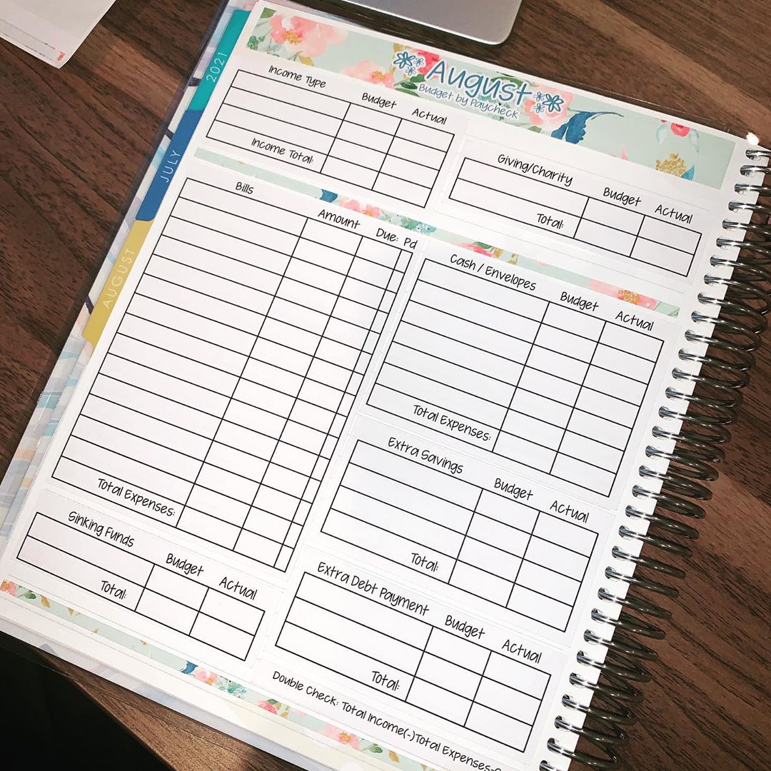 Notebook for Budget Planning Between Income, Fixed Expenses, and Other Expenses. Photo by Instagram user @amandaraeplans