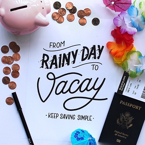 Passport, Flower, Piggy Bank, and Pennies Around a Sign Encouraging Readers to Save Money. Photo by Instagram user @hellodigit