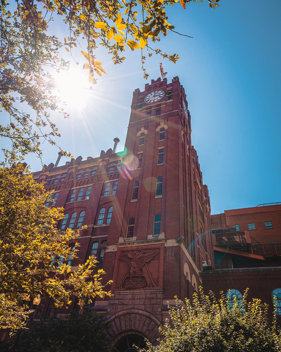 Photo of the Exterior of the Anheuser-Busch Brewery in St. Louis. Photo by Instagram user @throughmylensco