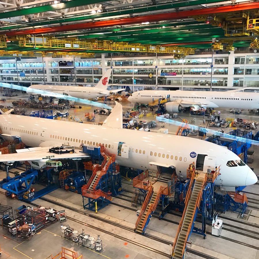Interior of Boeing production hangar. Photo by Instagram user @meredithkrollins
