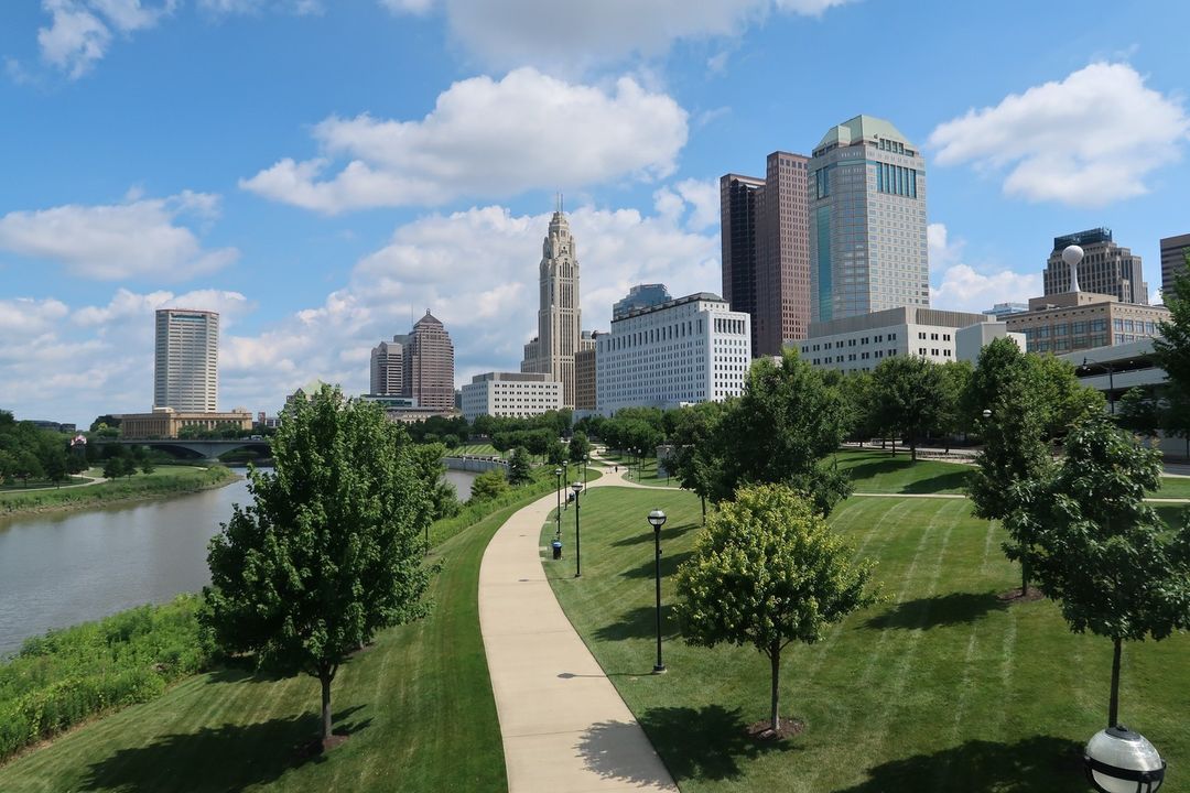 Overhead shot of the Scioto Mile Trail leading into downtown Columbus. Photo by Instagram user @thesciotomile 