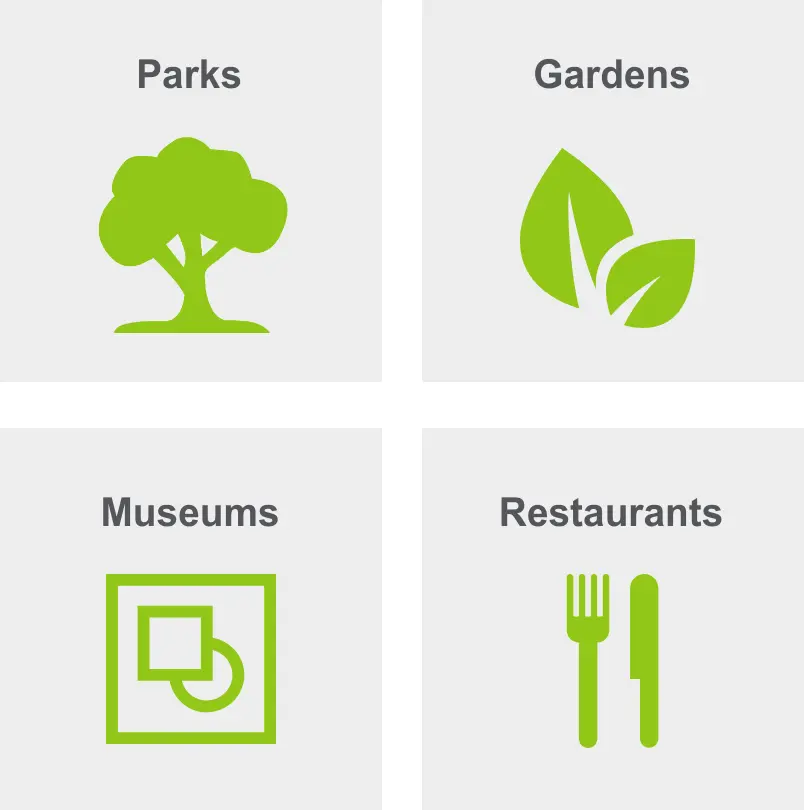 Activities in Arlington Heights include parks, gardens, museums, and restaurants. 