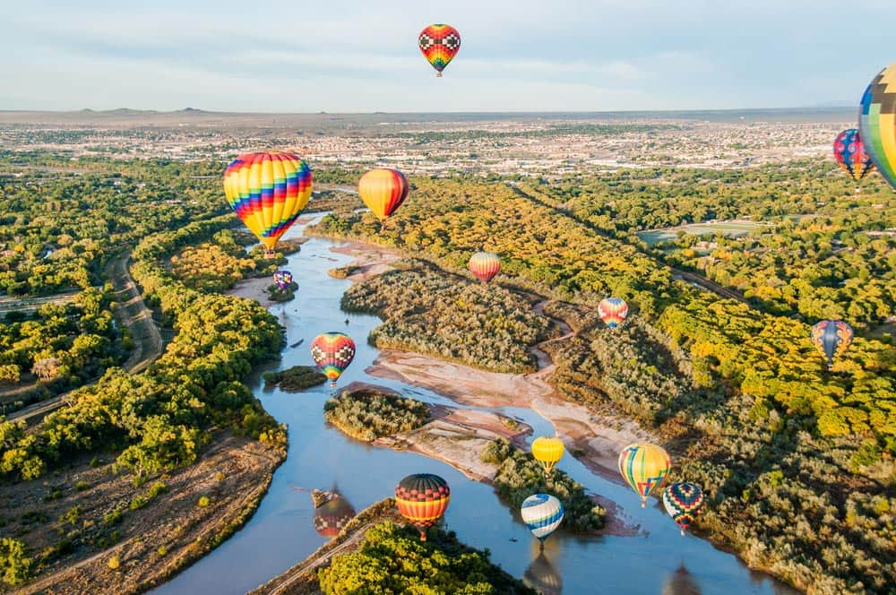 Hot air balloons in the Albuquerque skyline