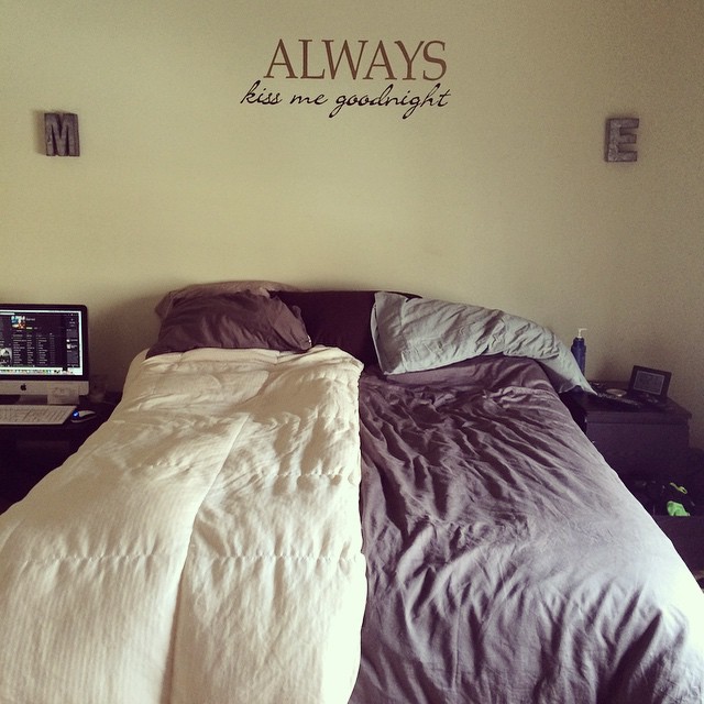 Bed with Different Comforters on Each Side. Photo by Instagram user @mollyeledge