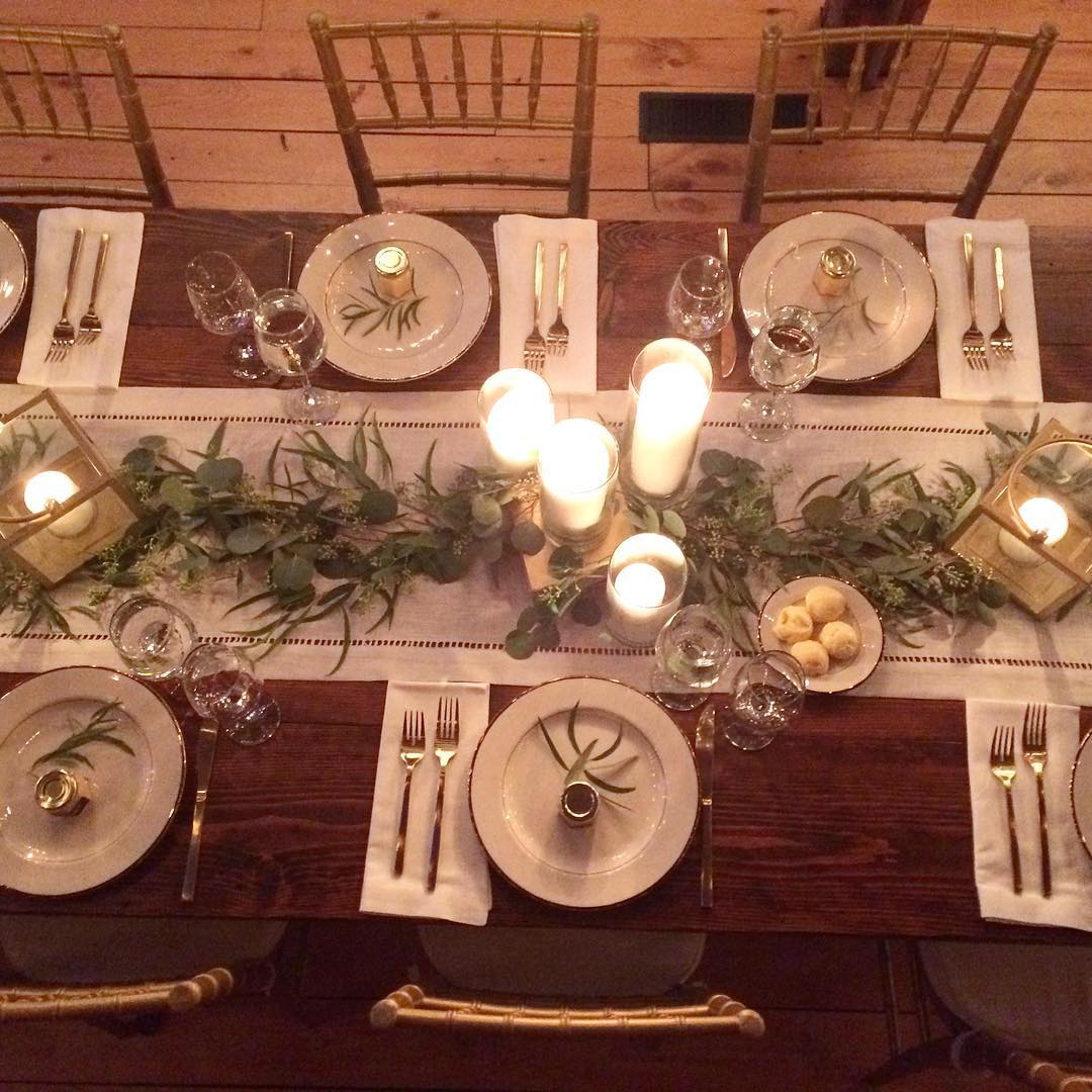 Candlelit Table Set for Fancy Rehearsal Dinner. Photo by Instagram user @breamcdonaldphotography